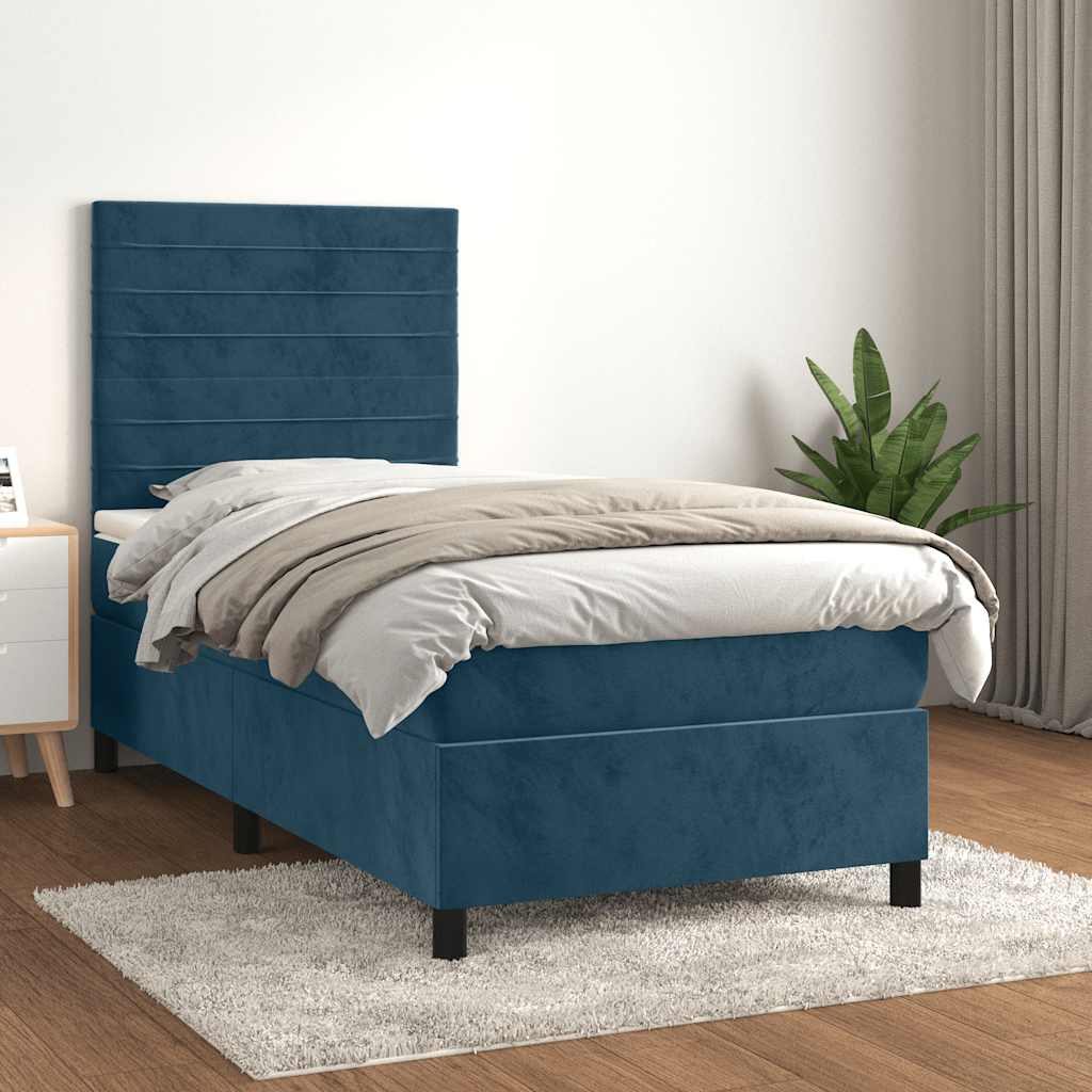 Boxspring met matras fluweel donkerblauw 90x200 cm is nu te koop bij PeponiXL, paradijselijk wonen!