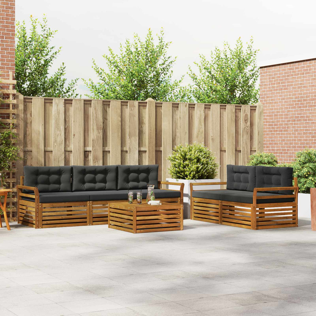 Buiten bankenset met kussen 6 pcs Natuurlijk en Antraciet is nu te koop bij PeponiXL, paradijselijk wonen!