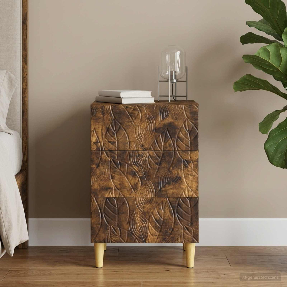 Nachtkastje Gerookt eiken 43 x 39,5 x 66,5 cm Bewerkt hout is nu te koop bij PeponiXL, paradijselijk wonen!