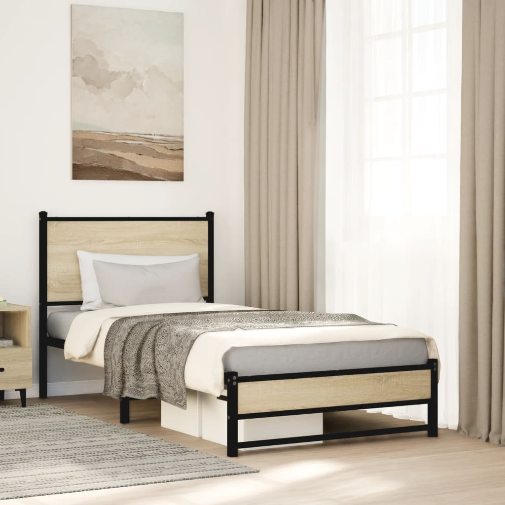 Bedframe zonder matras metaal sonoma eikenkleurig 90x200 cm is nu te koop bij PeponiXL, paradijselijk wonen!