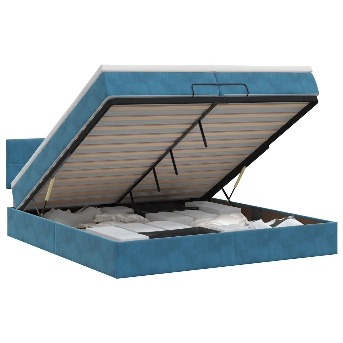 Ottoman bed met matras Donkerblauw 200 x 200 cm Fluweel is nu te koop bij PeponiXL, paradijselijk wonen!