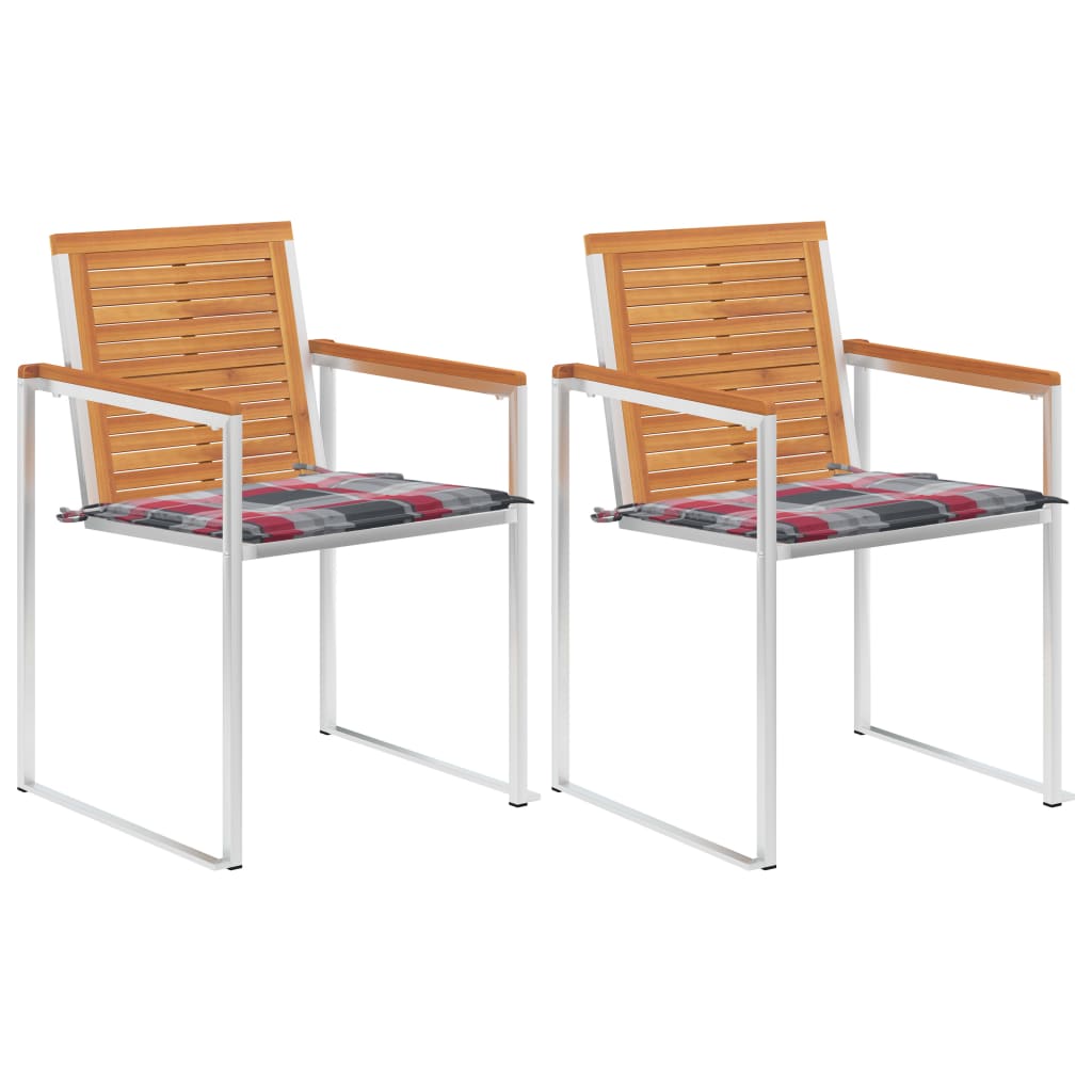Tuinstoelen 2 st met kussens massief acaciahout en staal is nu te koop bij PeponiXL, paradijselijk wonen!