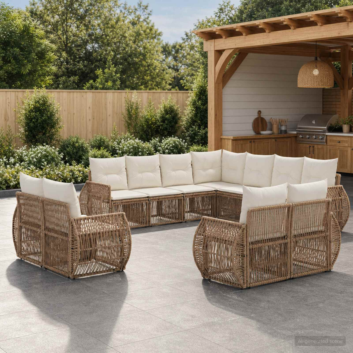 Tuinbankenset 11 pcs Beige en Crème Wit poly rattan is nu te koop bij PeponiXL, paradijselijk wonen!