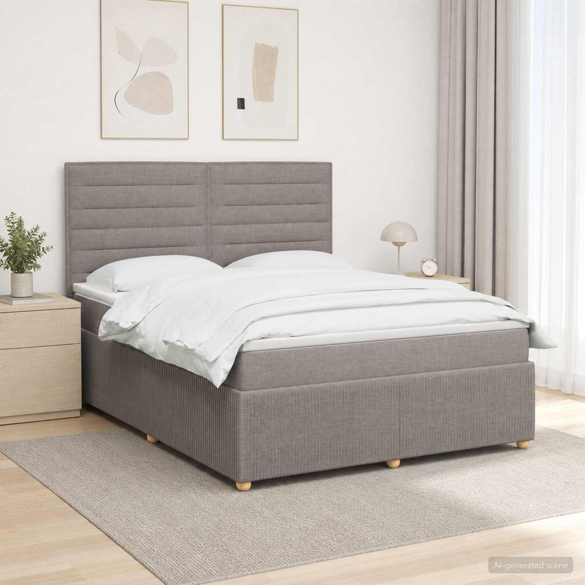 Boxspringbed met matras met hoofdeinde Taupe 140 x 190 cm Stof is nu te koop bij PeponiXL, paradijselijk wonen!