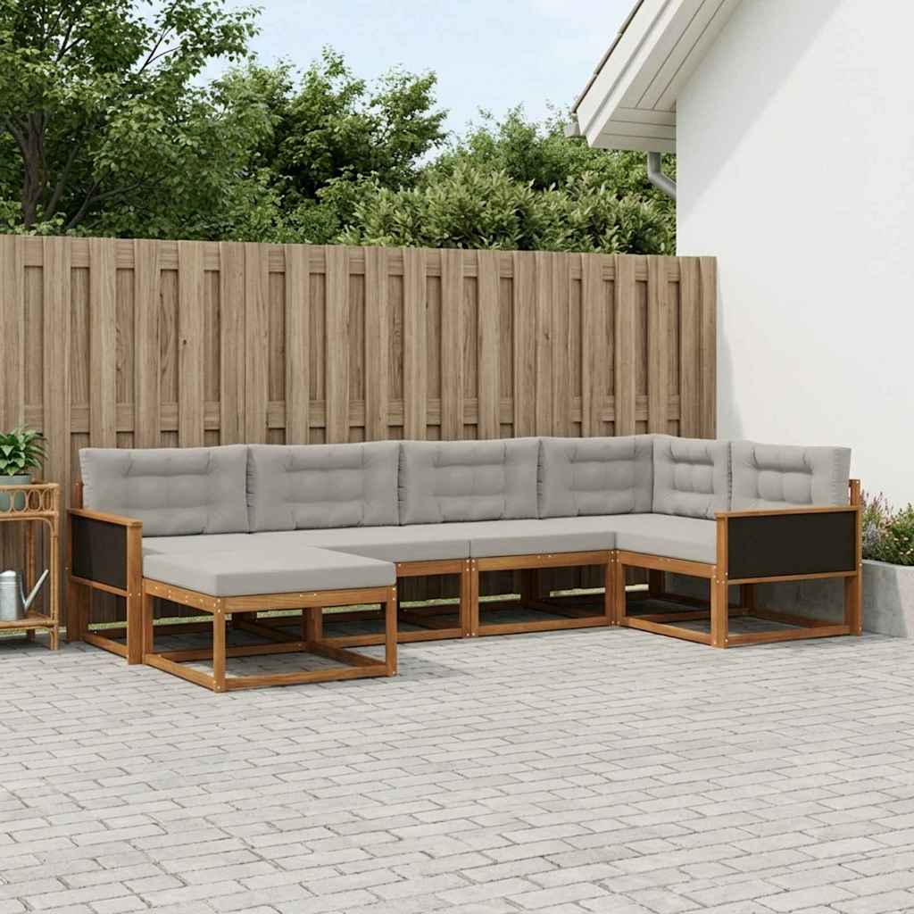 Buiten bankenset met kussen 6 pcs Natuurlijk en Lichtgrijs is nu te koop bij PeponiXL, paradijselijk wonen!