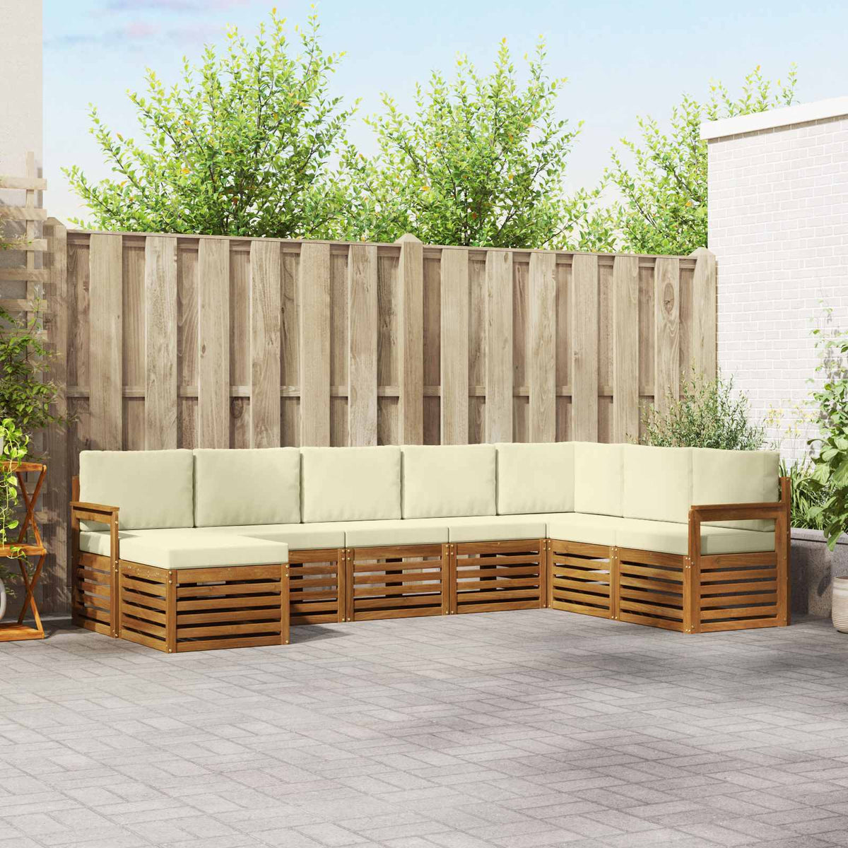 Buiten bankenset 8 pcs Natuurlijk en Crème Massief Acaciahout is nu te koop bij PeponiXL, paradijselijk wonen!