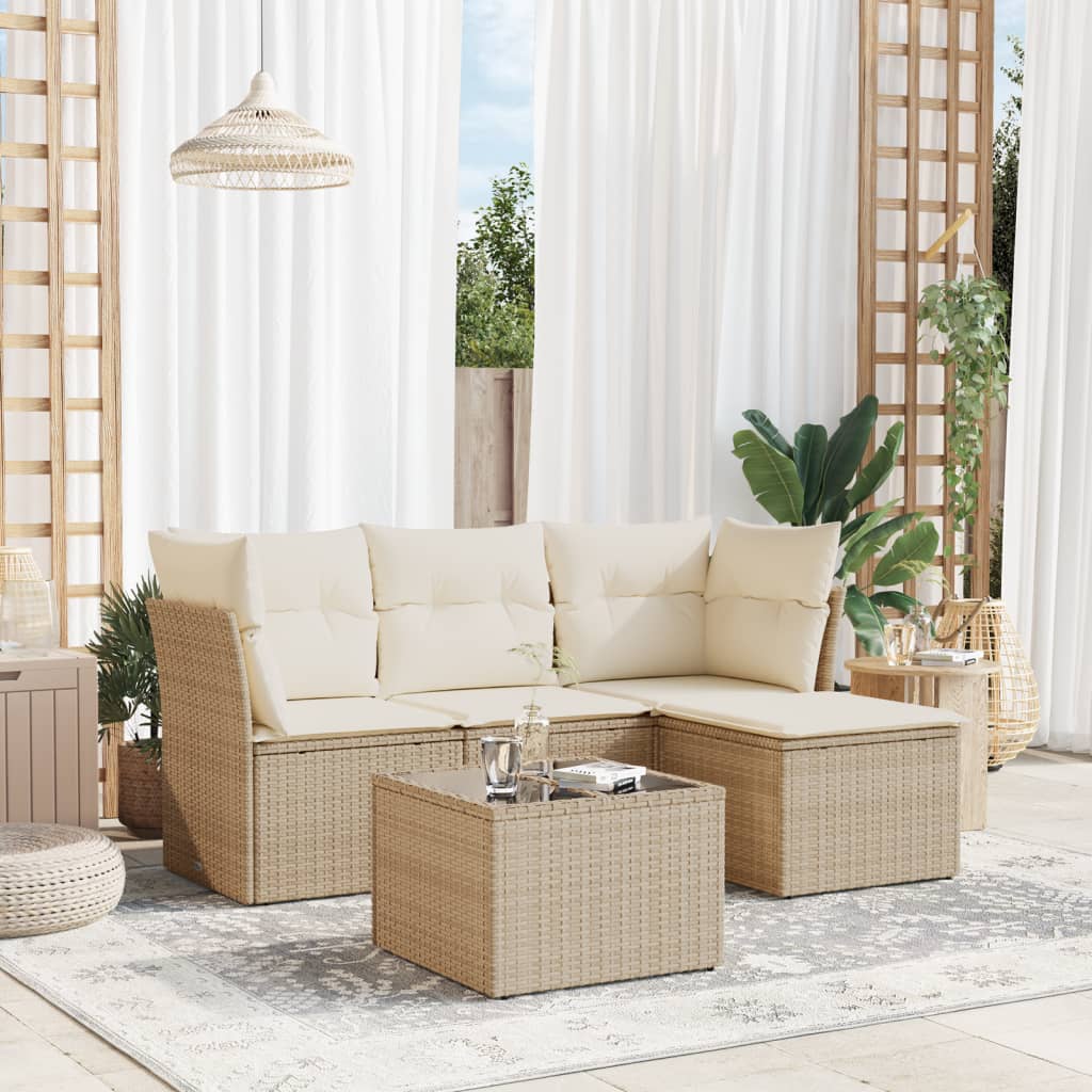 5-delige Loungeset met kussens poly rattan beige is nu te koop bij PeponiXL, paradijselijk wonen!