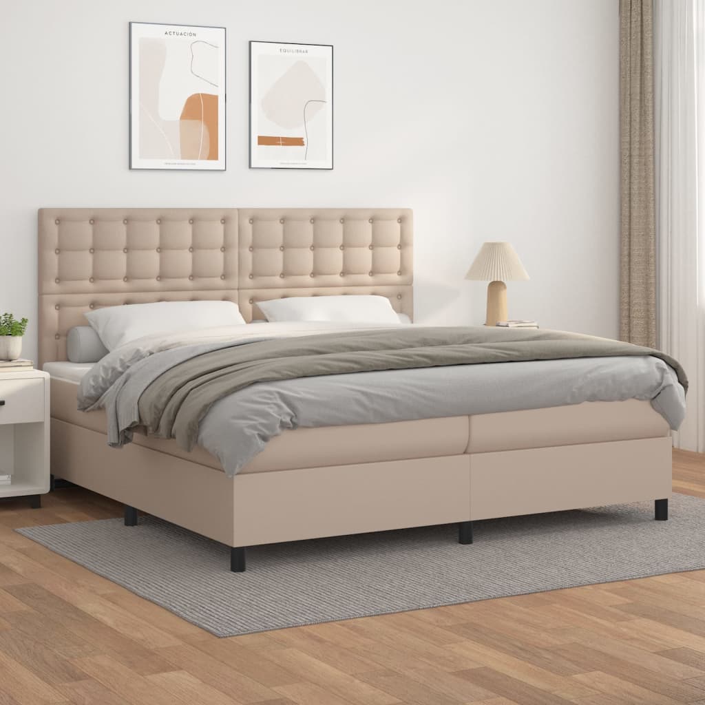 Boxspring met matras kunstleer cappuccinokleurig 200x200 cm