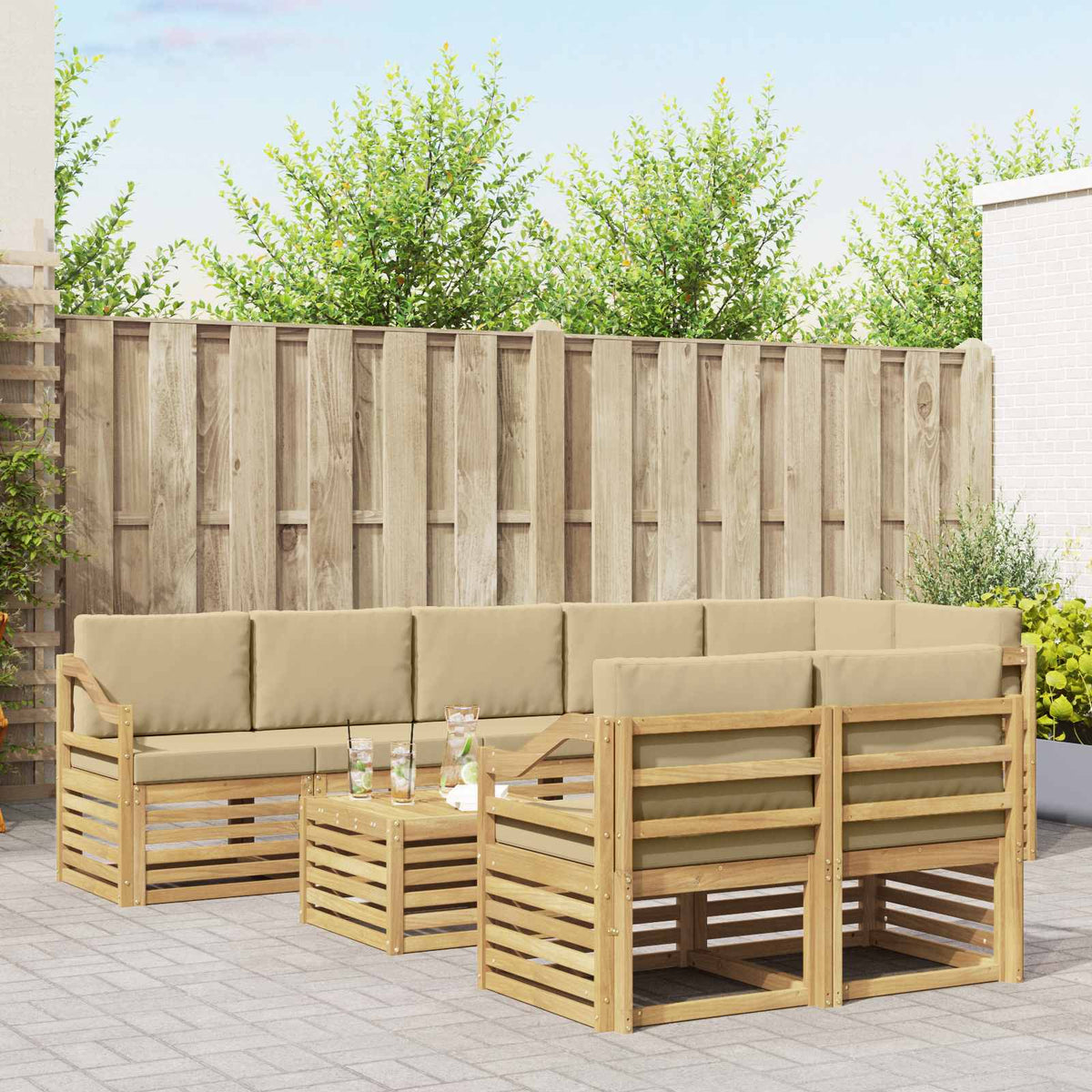 Buiten bankenset 9 pcs Wit en Beige 59 x 59 x 37 cm Polyester is nu te koop bij PeponiXL, paradijselijk wonen!