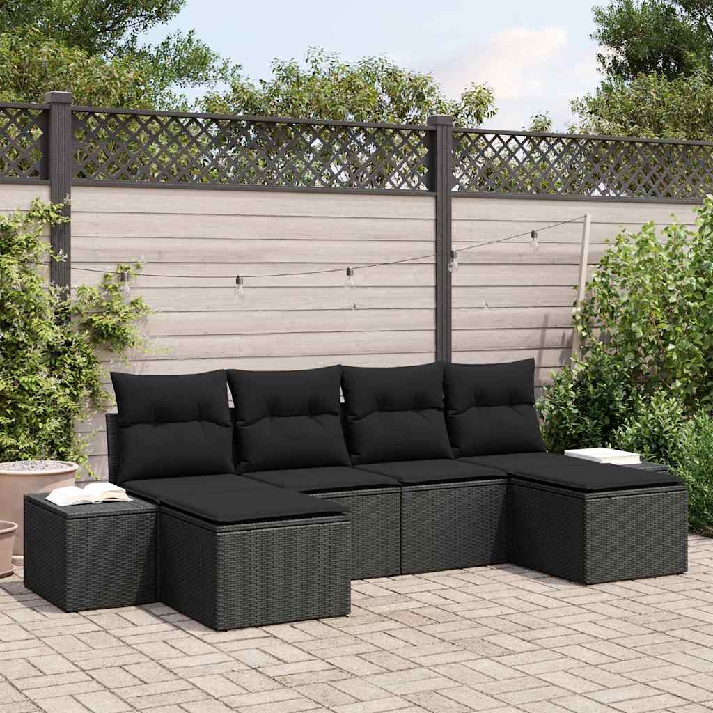 Tuin Sofa Set met kussen 6 pcs Zwart poly rattan is nu te koop bij PeponiXL, paradijselijk wonen!