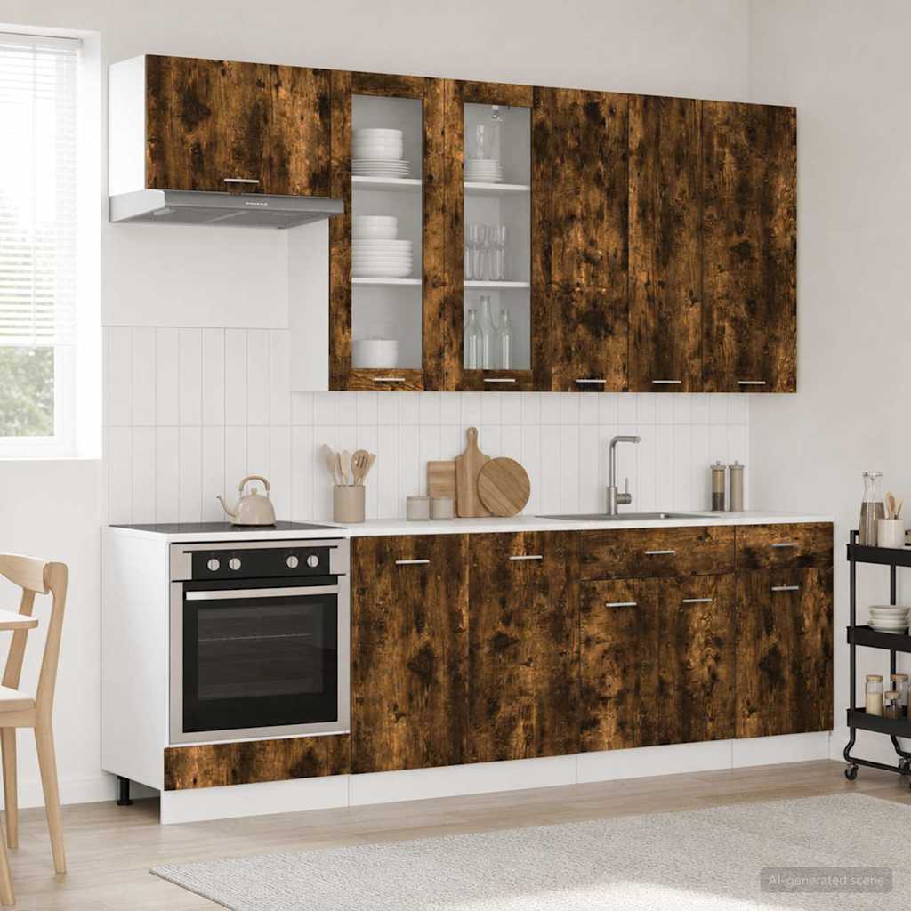 Keukenblok LYON 8 pcs Gerookt eiken Bewerkt hout is nu te koop bij PeponiXL, paradijselijk wonen!