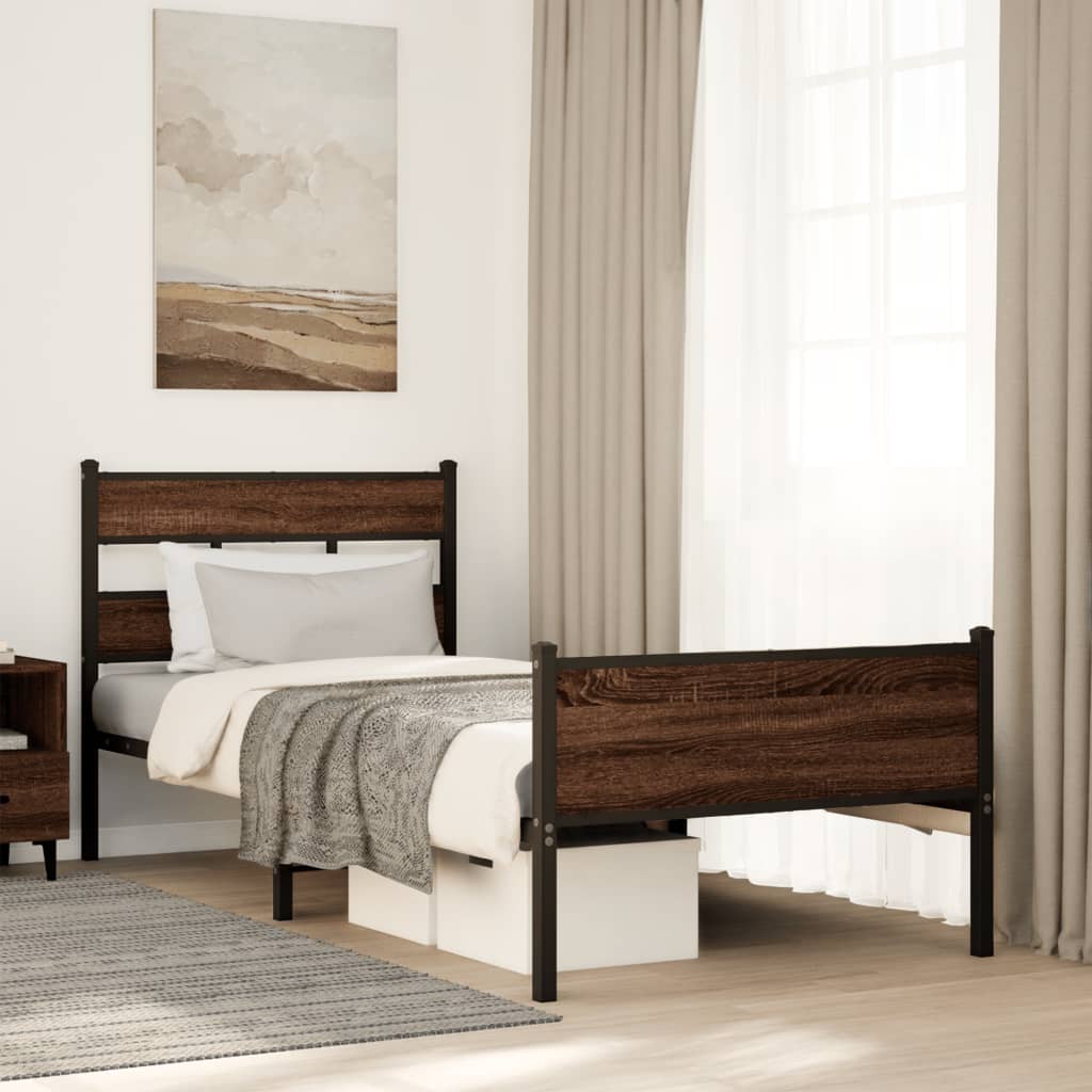 Bedframe zonder matras bewerkt hout bruin eikenkleur 80x200 cm is nu te koop bij PeponiXL, paradijselijk wonen!