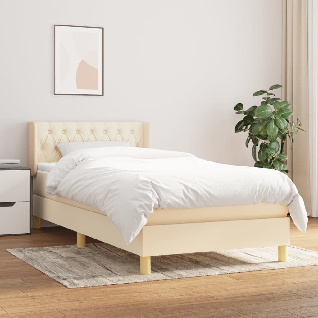 Boxspring met matras stof crèmekleurig 100x200 cm is nu te koop bij PeponiXL, paradijselijk wonen!