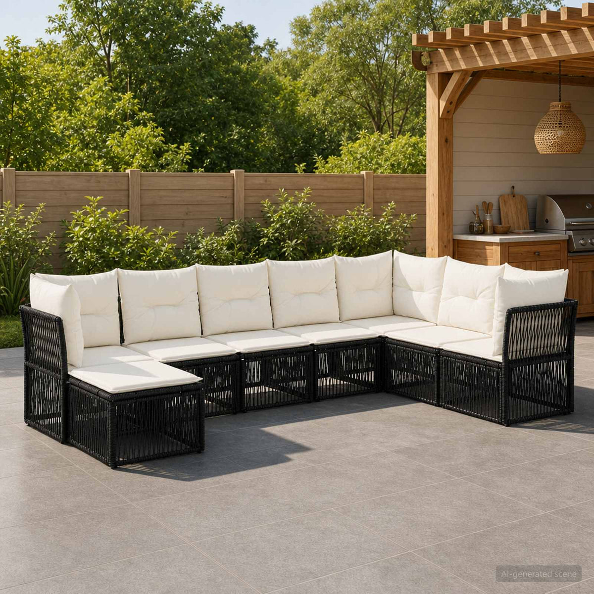 Tuinbankenset 8 pcs Zwart poly rattan is nu te koop bij PeponiXL, paradijselijk wonen!