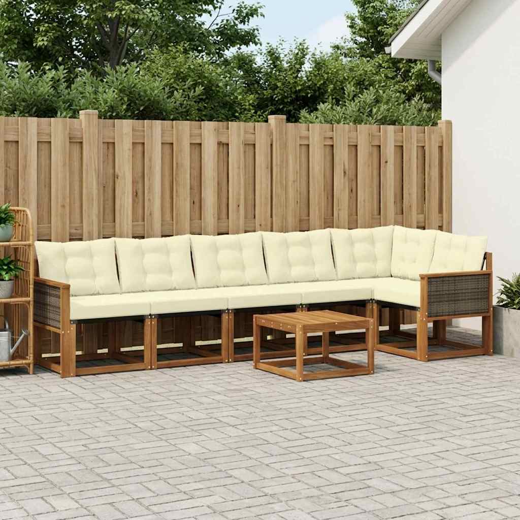 Buiten bankenset met kussen 7 pcs Natuurlijk en Crème is nu te koop bij PeponiXL, paradijselijk wonen!