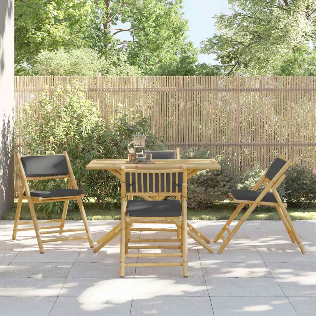 5-delige Bistroset inklapbaar met kussens bamboe donkergrijs is nu te koop bij PeponiXL, paradijselijk wonen!