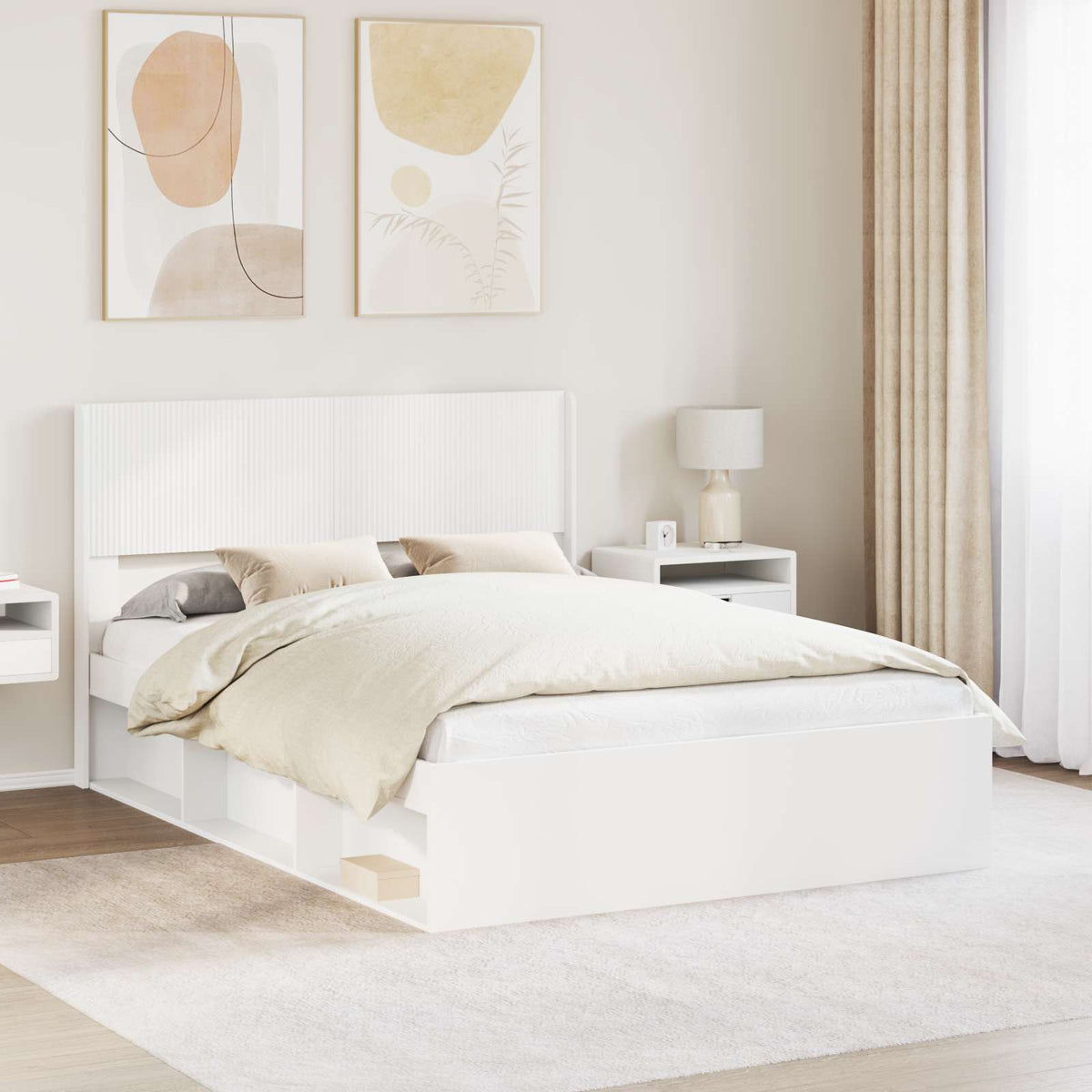 Bedframe met opbergruimte en hoofdbord Wit 120 x 190 cm is nu te koop bij PeponiXL, paradijselijk wonen!