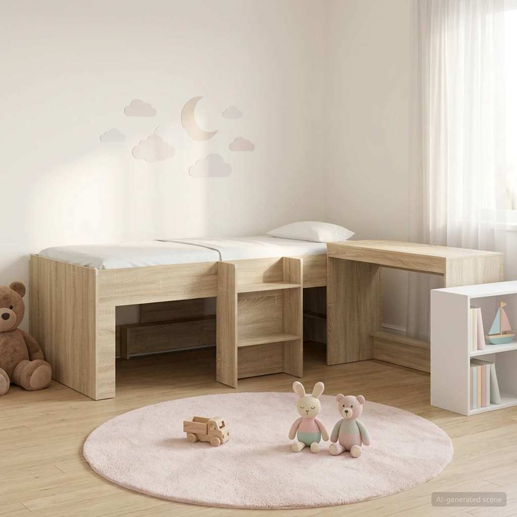 Hoge Bed Frame met Bureau voor Kinderen 2 st Sonoma Eiken is nu te koop bij PeponiXL, paradijselijk wonen!