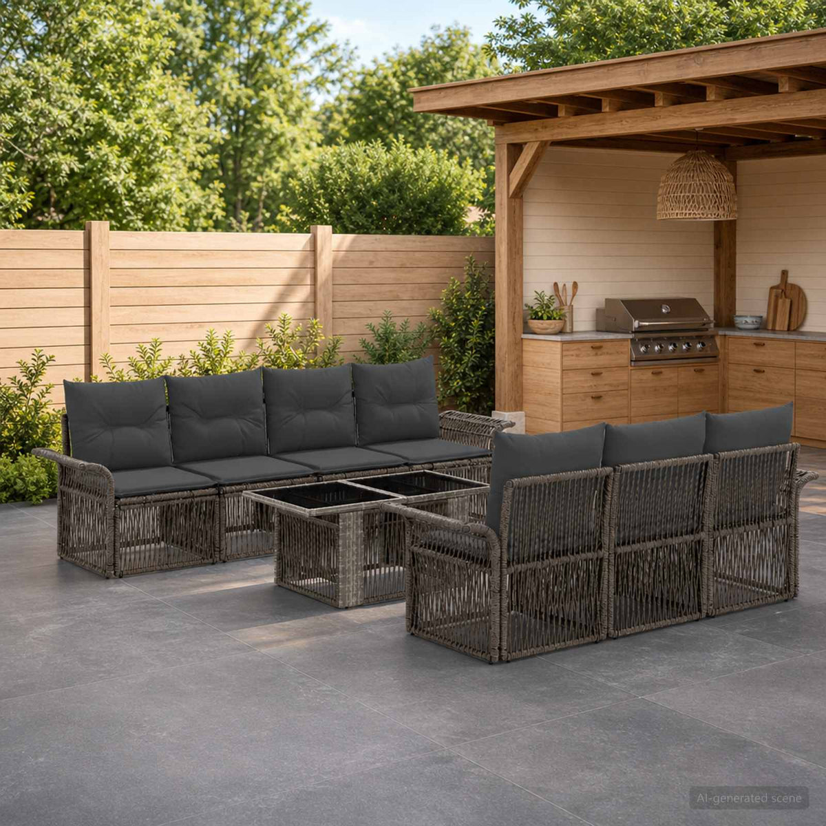 Tuinbankenset 8 st Grijs en Donkergrijs poly rattan is nu te koop bij PeponiXL, paradijselijk wonen!