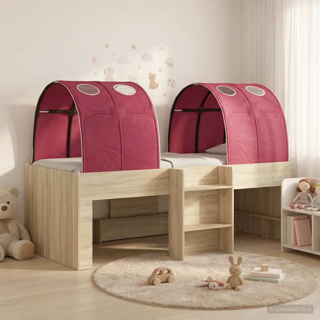 Bed met Tunnel 3 st Sonoma eiken en rood Bewerkt hout is nu te koop bij PeponiXL, paradijselijk wonen!