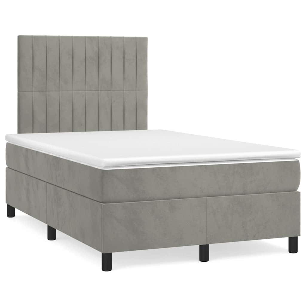 Boxspring met matras en LED fluweel lichtgrijs 120x190 cm is nu te koop bij PeponiXL, paradijselijk wonen!