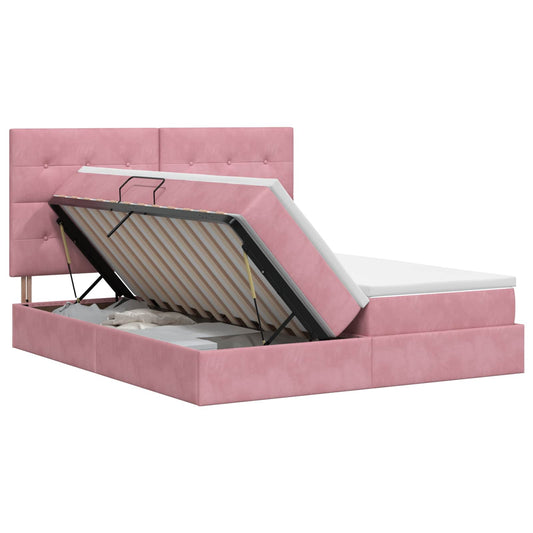 Opslag bed met hoofdeinde met opslag Roze 200 x 200 cm Fluweel is nu te koop bij PeponiXL, paradijselijk wonen!