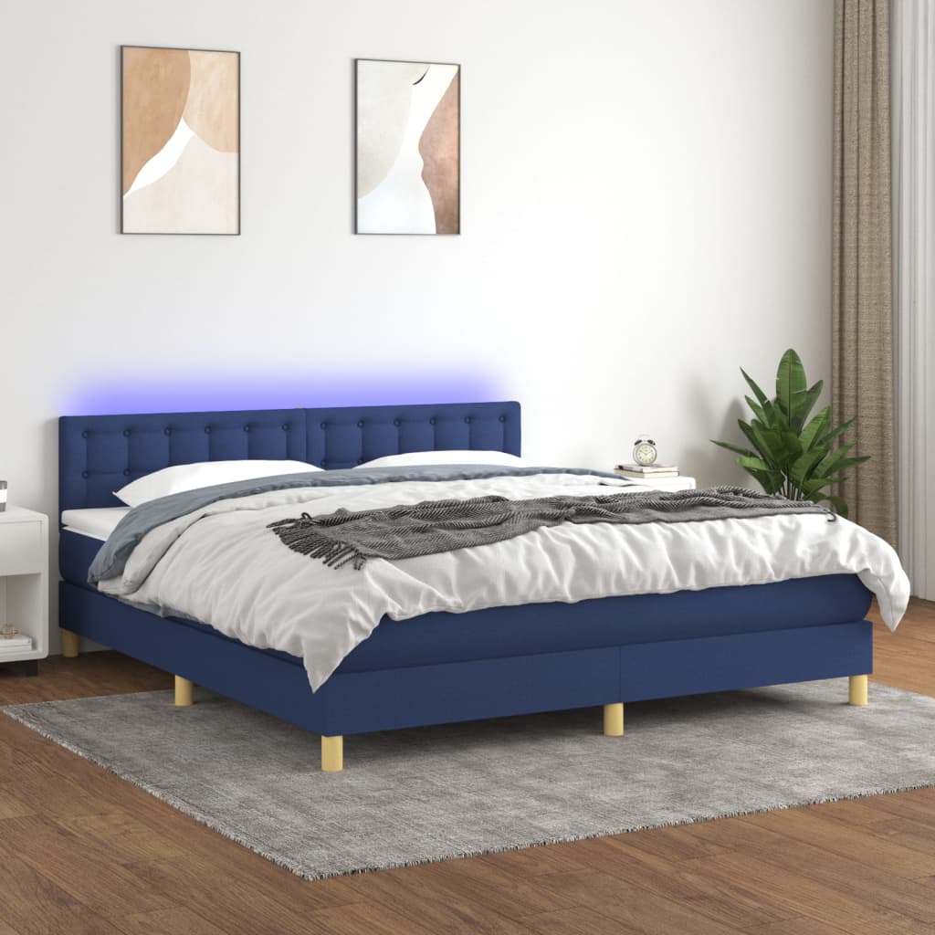 Boxspring met matras en LED stof blauw 180x200 cm is nu te koop bij PeponiXL, paradijselijk wonen!
