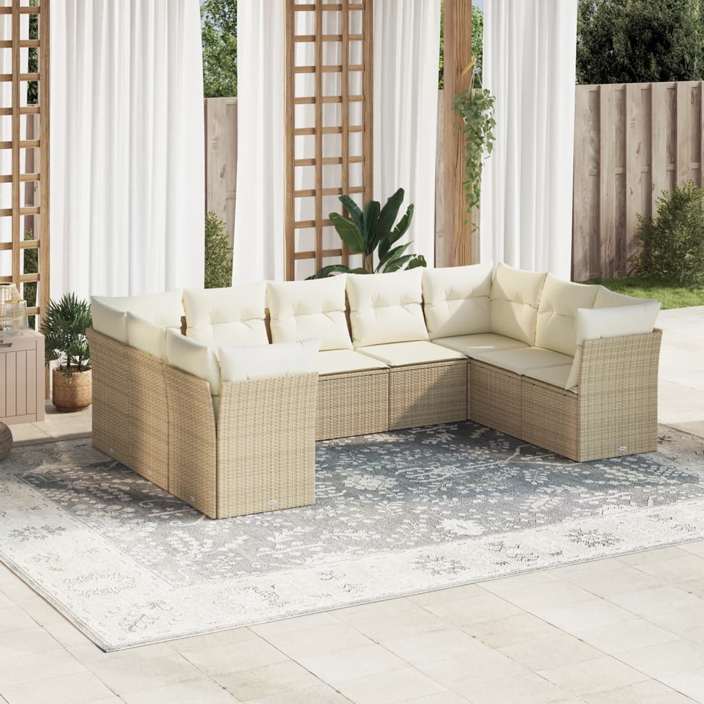 9-delige Loungeset met kussens poly rattan beige is nu te koop bij PeponiXL, paradijselijk wonen!