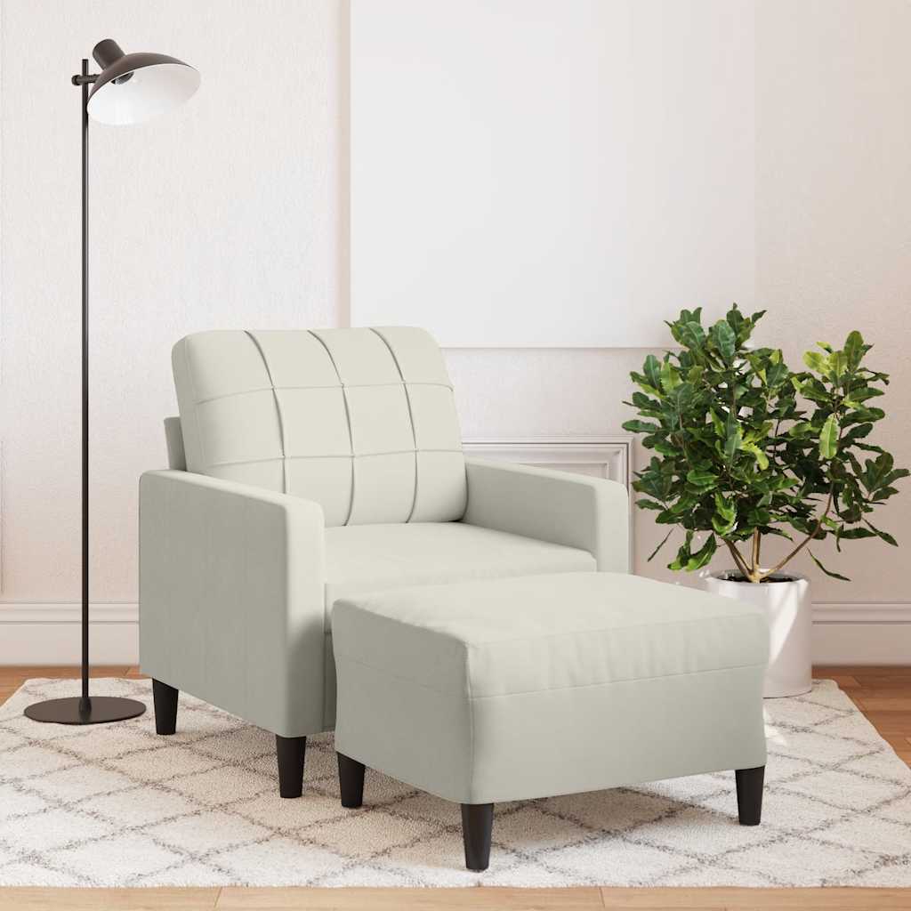 Fauteuil met voetenbank 60 cm fluweel crèmekleurig is nu te koop bij PeponiXL, paradijselijk wonen!