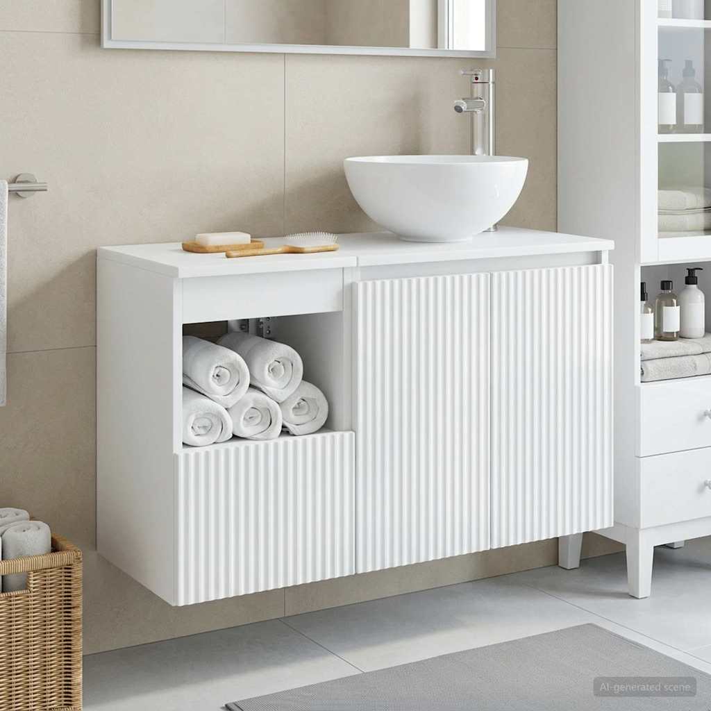 Badkamermeubelset 2 st Hoogglans Wit Bewerkt hout is nu te koop bij PeponiXL, paradijselijk wonen!