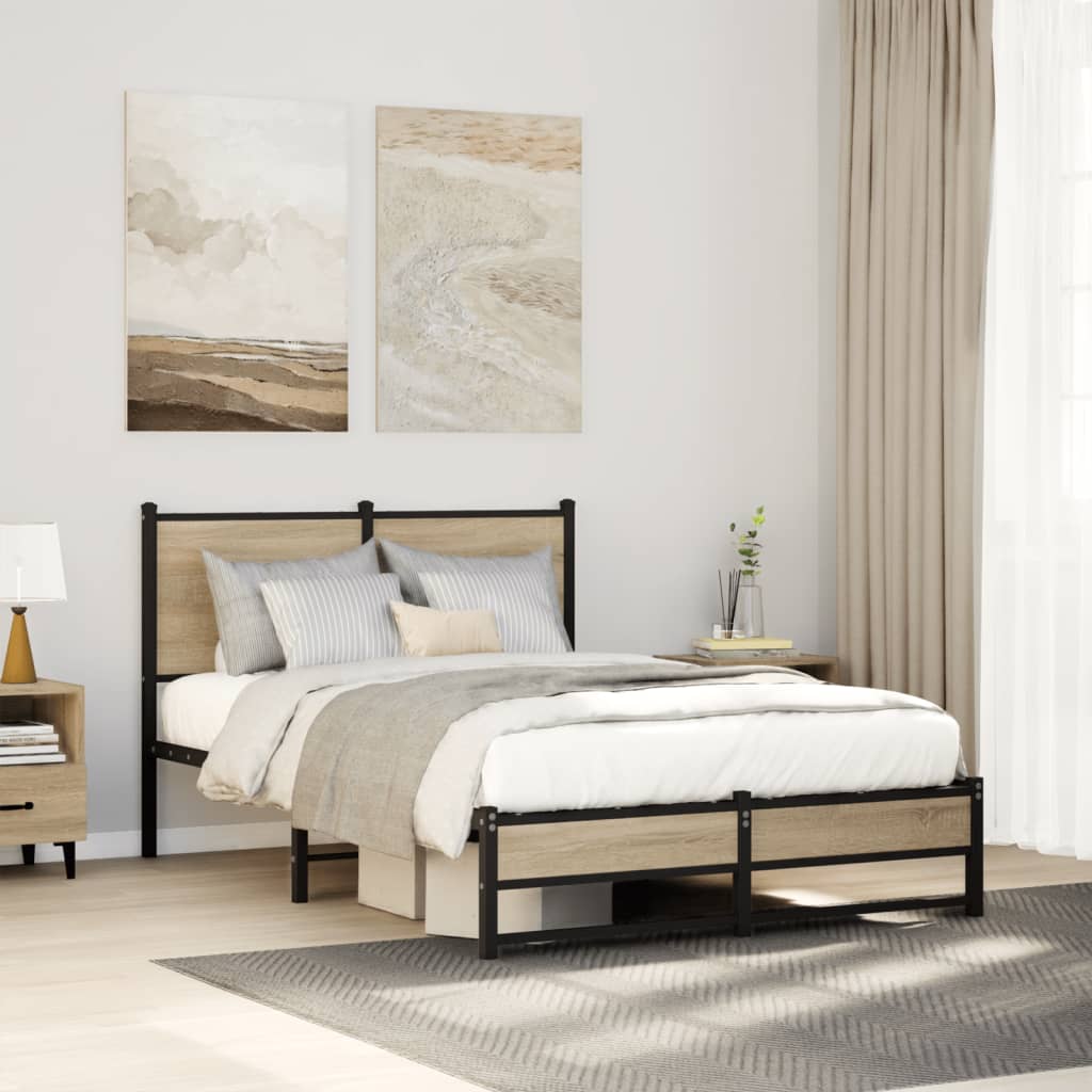 Bedframe zonder matras metaal sonoma eikenkleurig 120x200 cm is nu te koop bij PeponiXL, paradijselijk wonen!