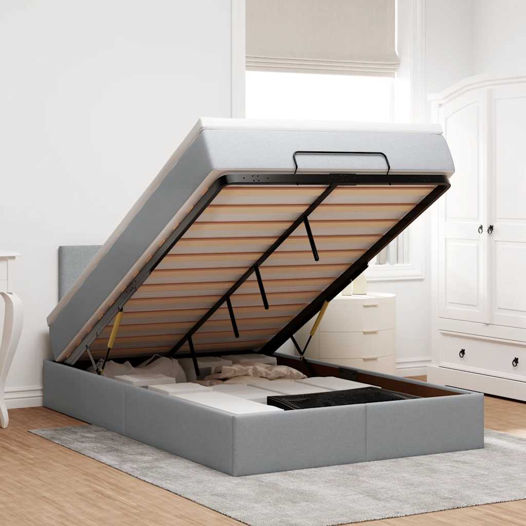 Ottoman bed met matras en LED's 120x190 cm stof lichtgrijs is nu te koop bij PeponiXL, paradijselijk wonen!