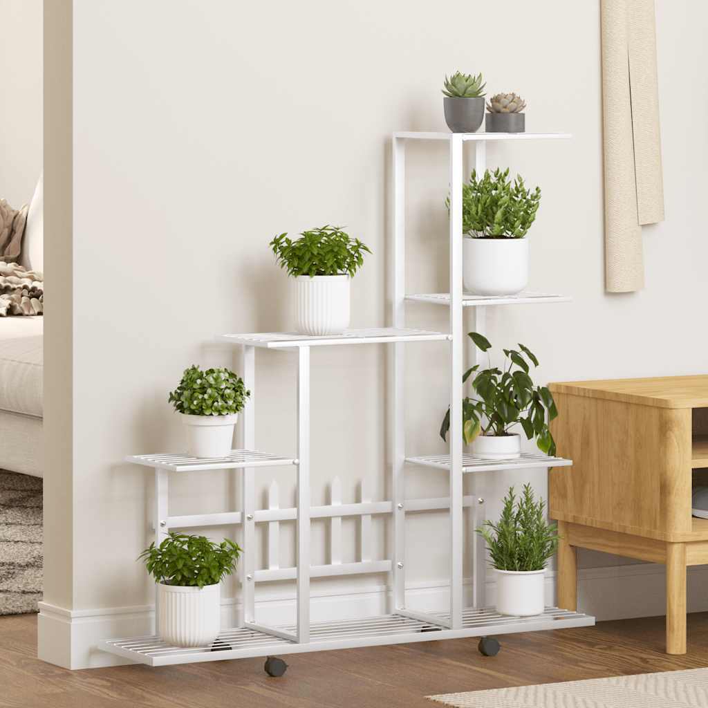 Bloemenstandaard met wielen 94,5x25x92,5 cm metaal wit is nu te koop bij PeponiXL, paradijselijk wonen!
