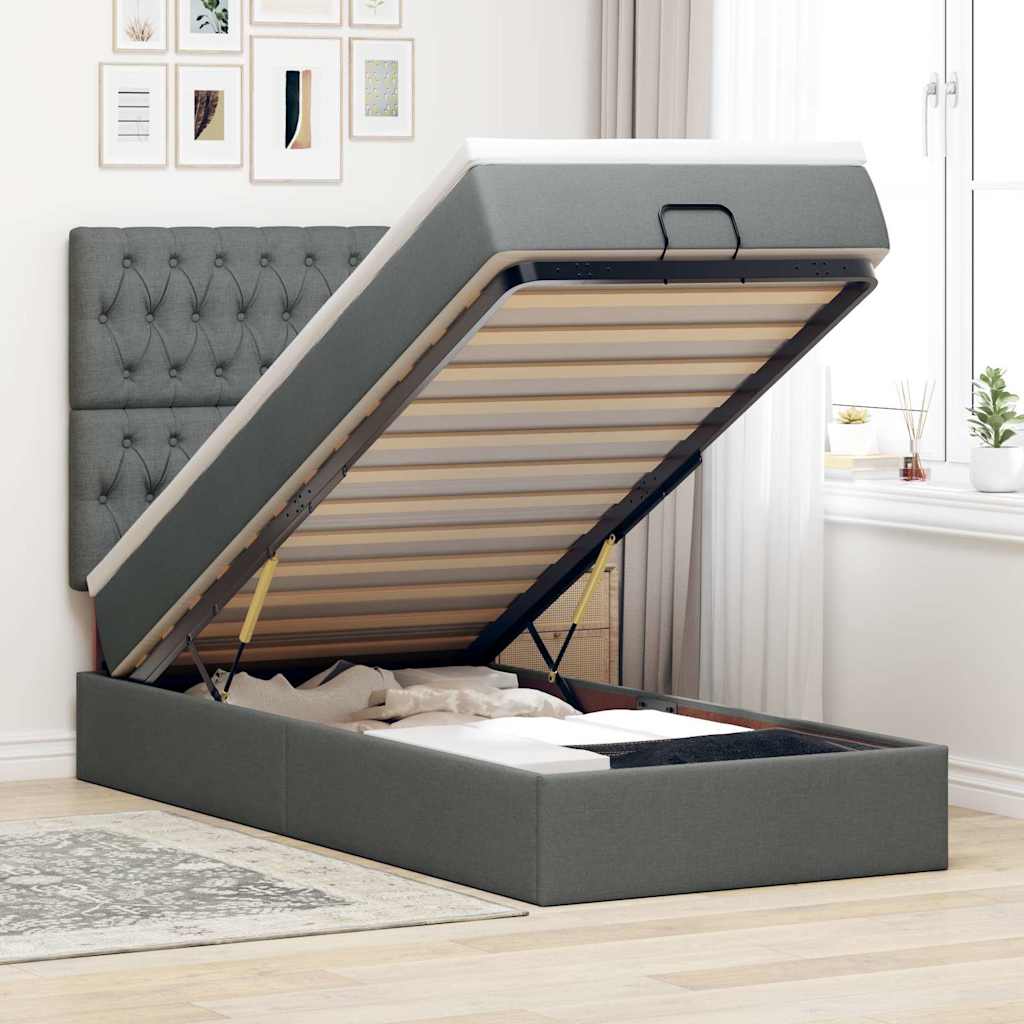Ottoman bed met matras 80x200cm stof donkergrijs is nu te koop bij PeponiXL, paradijselijk wonen!