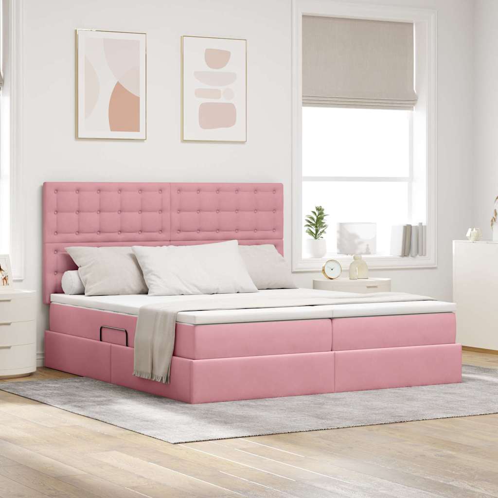 Opslag bed met matras met hoofdeinde Roze 180 x 200 cm Fluweel is nu te koop bij PeponiXL, paradijselijk wonen!