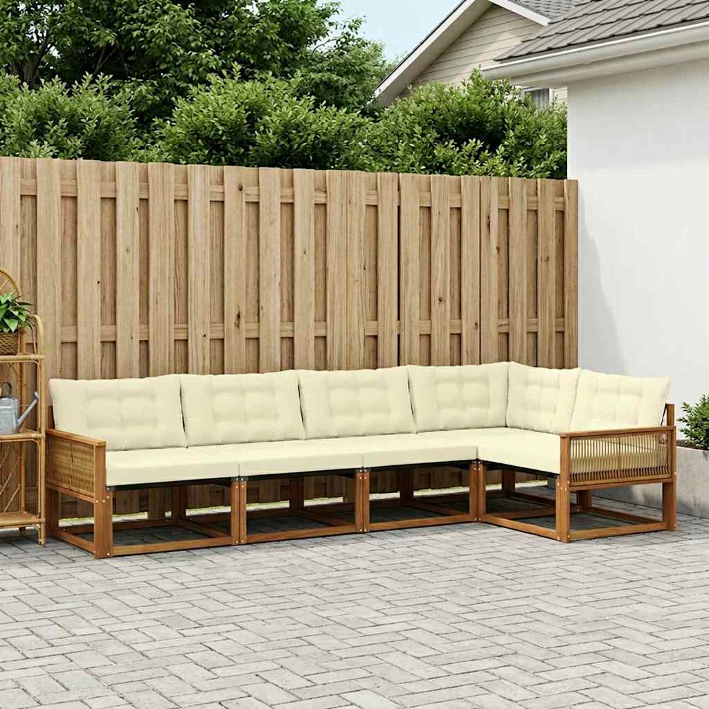 Buiten bankenset met kussen 5 pcs Natuurlijk en Crème is nu te koop bij PeponiXL, paradijselijk wonen!