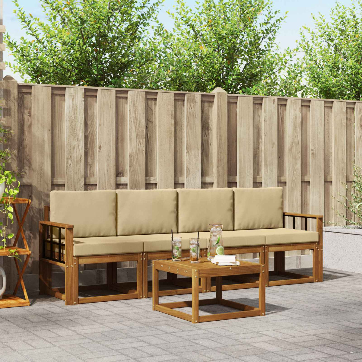 Buiten bankenset met kussen 5 pcs Natuurlijk en Beige is nu te koop bij PeponiXL, paradijselijk wonen!