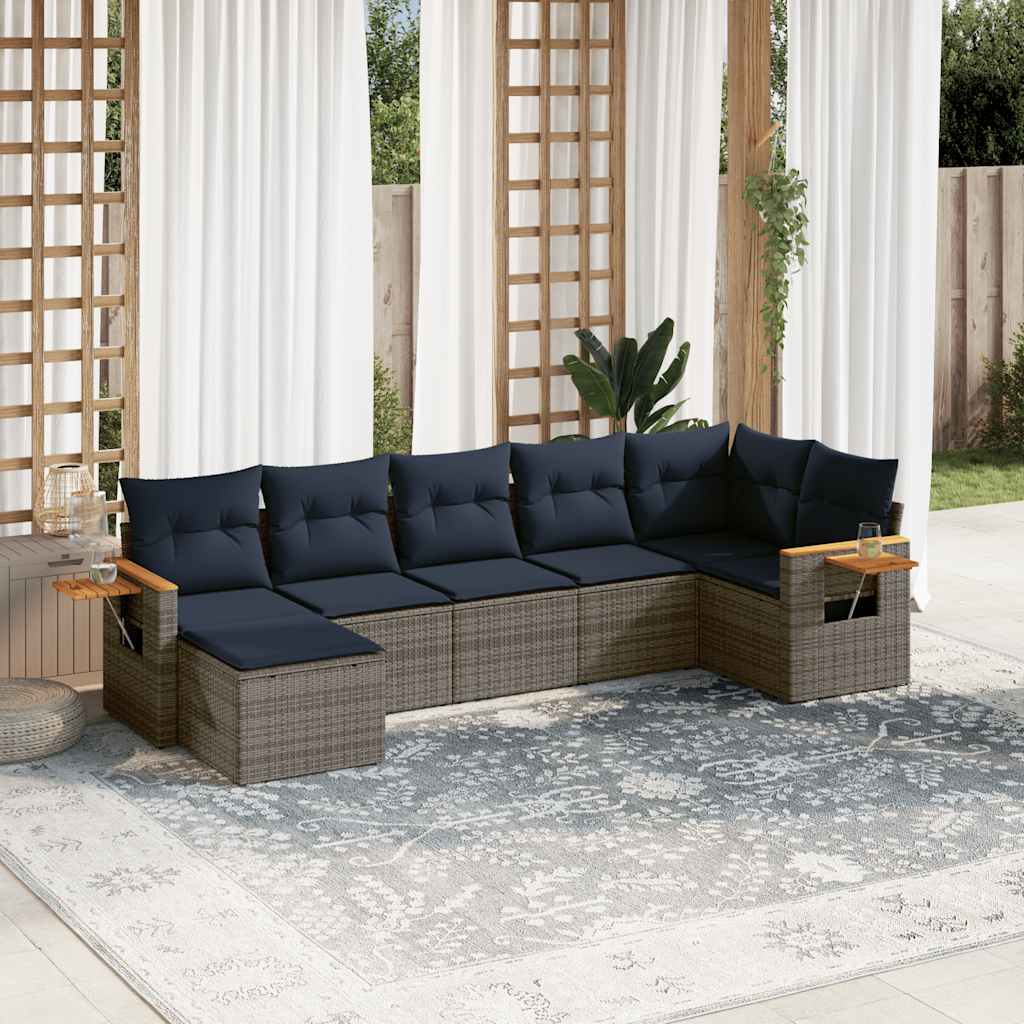 7-delige Loungeset met kussens poly rattan grijs is nu te koop bij PeponiXL, paradijselijk wonen!