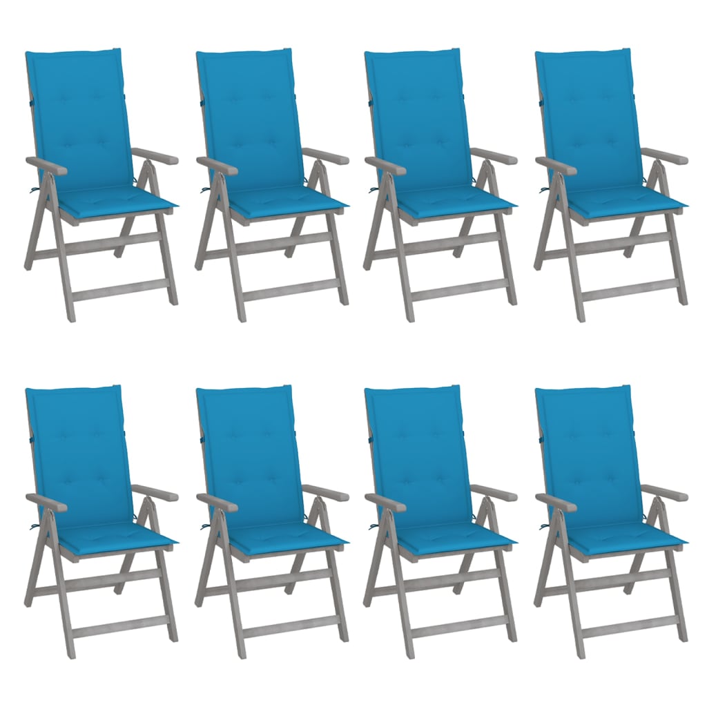Tuinstoelen 8 st verstelbaar met kussens acaciahout grijs is nu te koop bij PeponiXL, paradijselijk wonen!