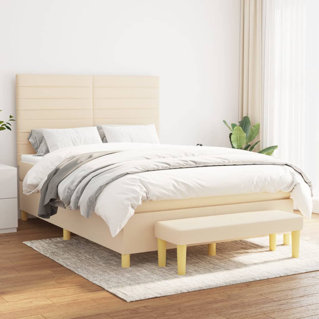 Boxspring met matras stof crèmekleurig 140x190 cm is nu te koop bij PeponiXL, paradijselijk wonen!