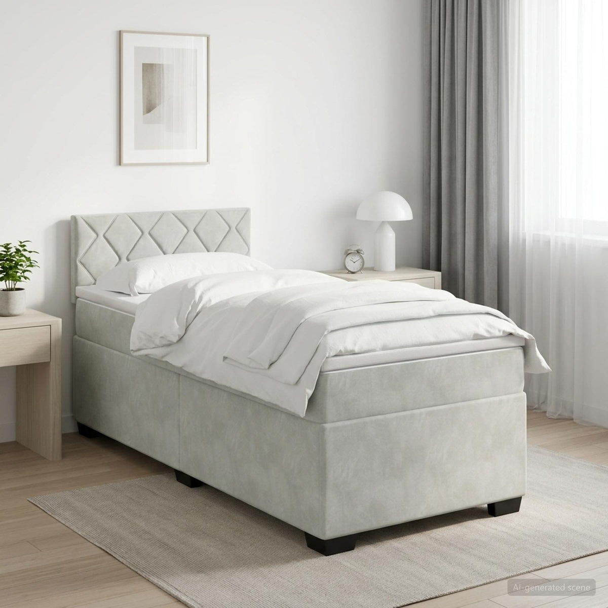 Boxspringbed met matras Lichtgrijs 90 x 200 cm Fluweel is nu te koop bij PeponiXL, paradijselijk wonen!