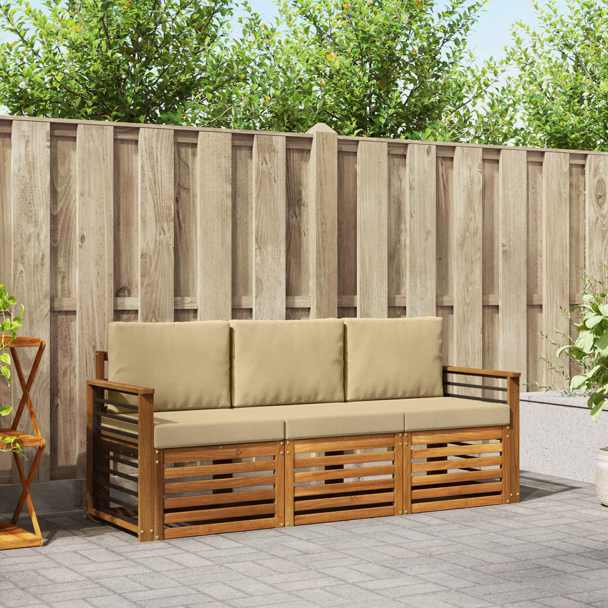 Sofa-Sets 3 pcs Natuurlijk en Beige Massief Acaciahout is nu te koop bij PeponiXL, paradijselijk wonen!
