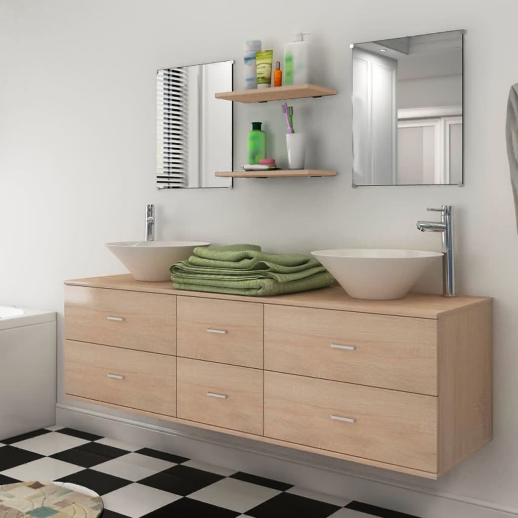Badkamermeubelset met wasbak beige 7-delig is nu te koop bij PeponiXL, paradijselijk wonen!