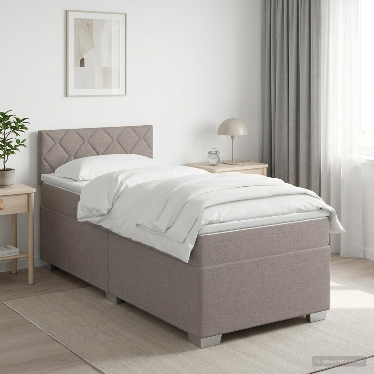 Boxspringbed met matras met hoofdeinde Taupe 90 x 190 cm Stof is nu te koop bij PeponiXL, paradijselijk wonen!