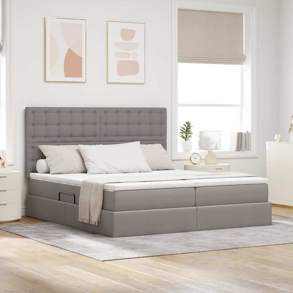 Bed met LED-stripverlichting met opslag Taupe 180 x 200 cm Stof is nu te koop bij PeponiXL, paradijselijk wonen!