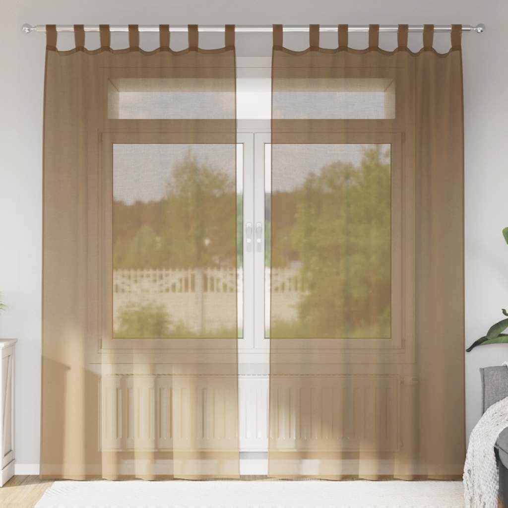 Gordijnen voile met lussen 2 st 140x225 cm lichtbruin is nu te koop bij PeponiXL, paradijselijk wonen!