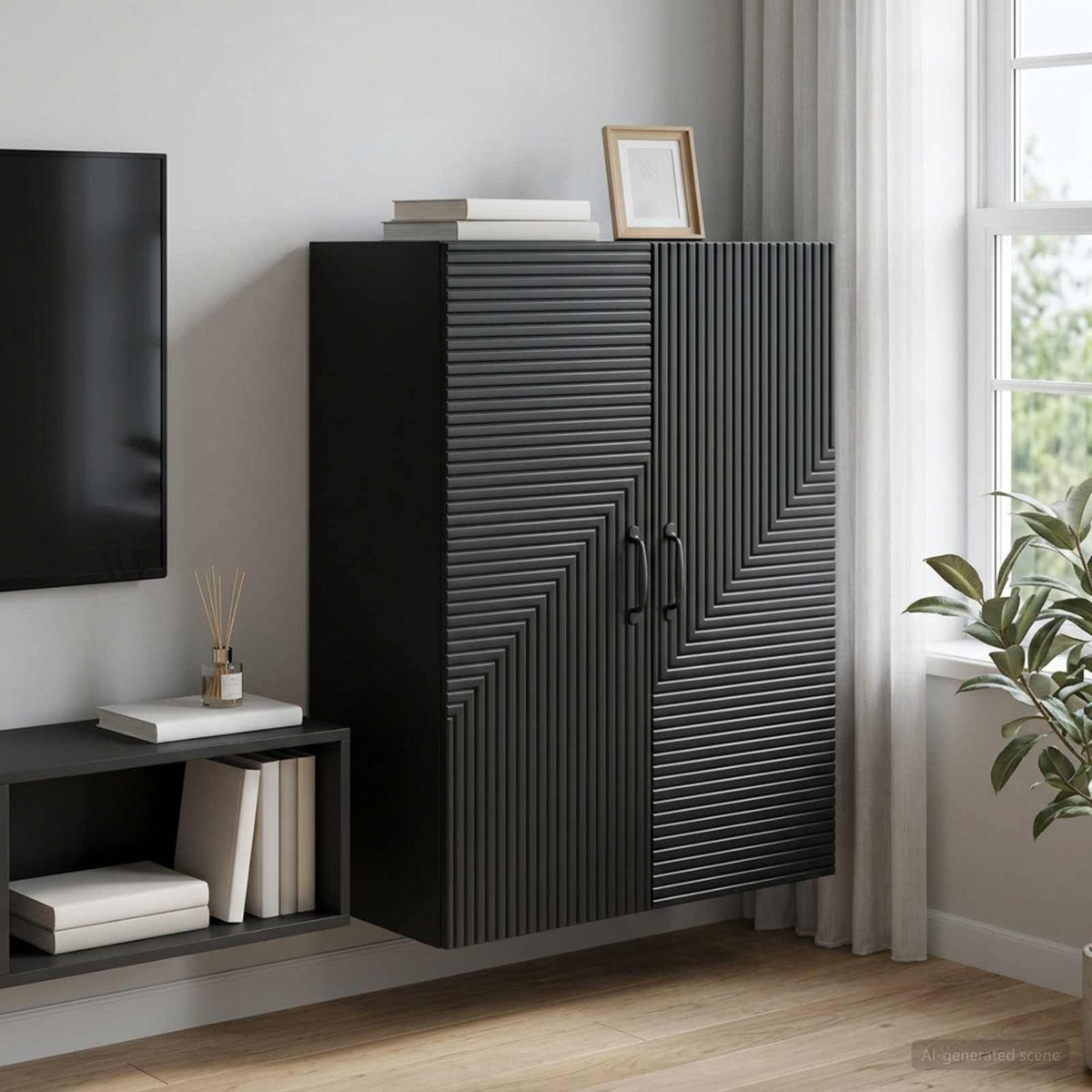 Wandkast Zwart 66 x 34,5 x 90 cm Bewerkt hout is nu te koop bij PeponiXL, paradijselijk wonen!