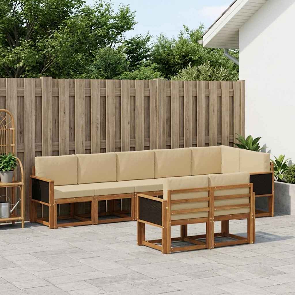 Buiten bankenset met kussen 8 pcs Natuurlijk en Beige Polyester is nu te koop bij PeponiXL, paradijselijk wonen!