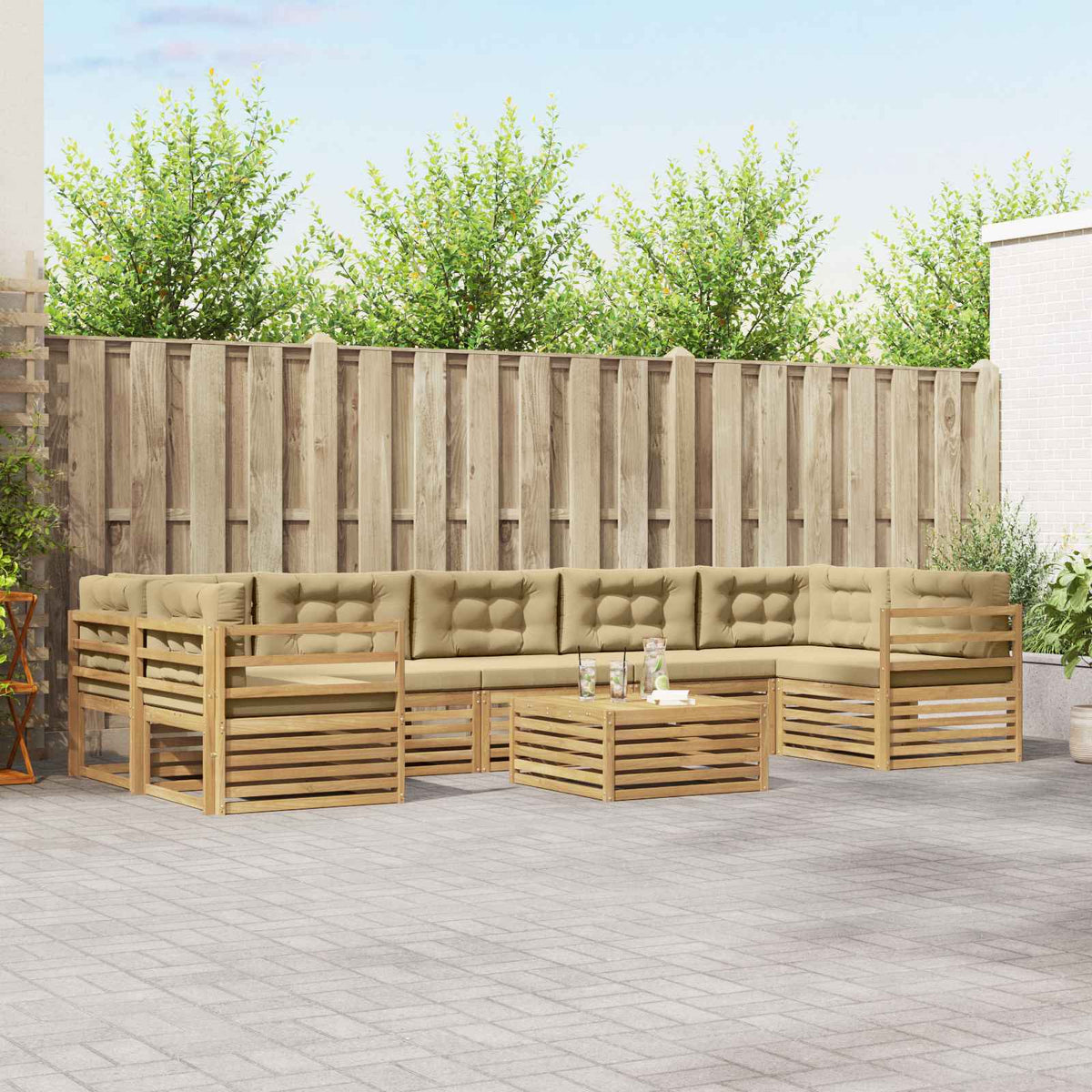 Buiten bankenset 8 pcs Wit en Beige Massief Acaciahout is nu te koop bij PeponiXL, paradijselijk wonen!