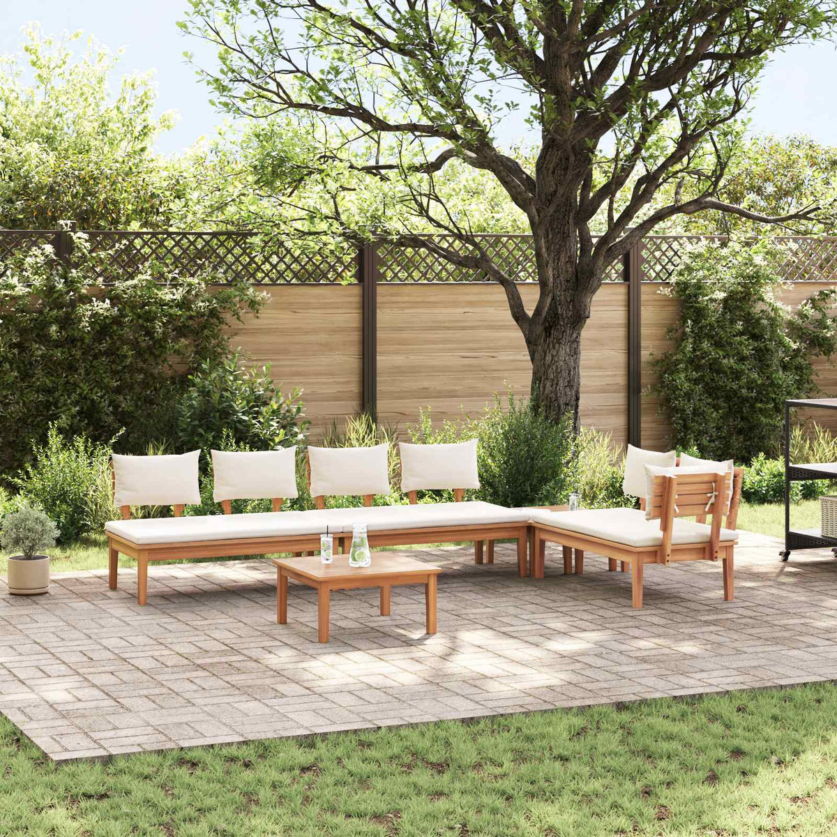Tuinbankenset 5 pcs Bruin en Crème is nu te koop bij PeponiXL, paradijselijk wonen!
